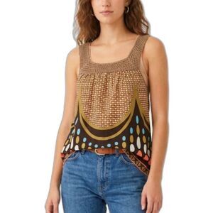 Blue Plate Women's Brown Crochet Dot Print Sleeveless VTG Y2K Boho Tank Top Sz L